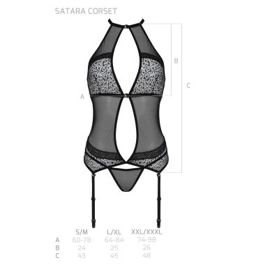 Корсет з пажами Passion SATARA CORSET L/XL black, стрінги, мереживо, застібки спереду та ззаду Корсет з пажами Passion SATARA CORSET L/XL black, стрінги, мереживо, застібки спереду та ззаду