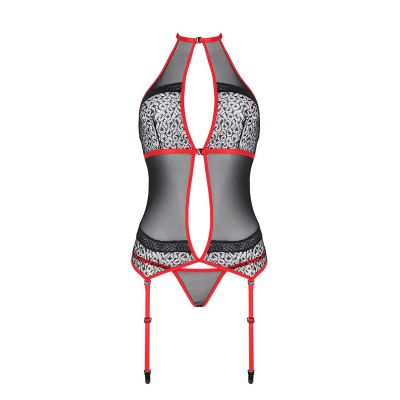 Корсет з пажами Passion SATARA CORSET L/XL red, стрінги, мереживо, застібки спереду та ззаду Корсет з пажами Passion SATARA CORSET L/XL red, стрінги, мереживо, застібки спереду та ззаду