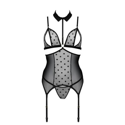 Корсет з відкритими грудьми Passion DOMINICA CORSET XXL/XXXL black, пажі для панчіх, стрінги Корсет з відкритими грудьми Passion DOMINICA CORSET XXL/XXXL black, пажі для панчіх, стрінги