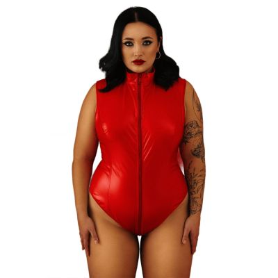 Лакований комбідрес червоний «Зухвала Стелла», XL, блискавка на все тіло