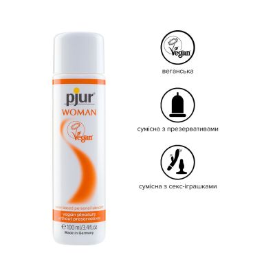 Лубрикант на водній основі pjur Woman Vegan (100 мл), чистий веганський склад, без консервантів