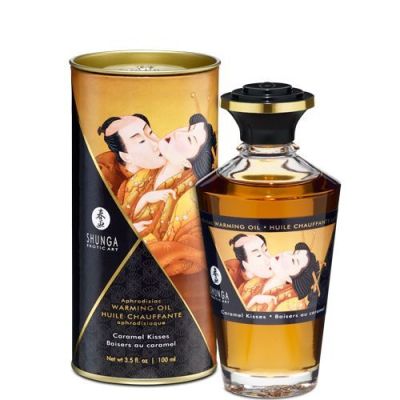 Розігрівальна олія Shunga Aphrodisiac Warming Oil — Caramel Kisses (100 мл) без цукру, смачна