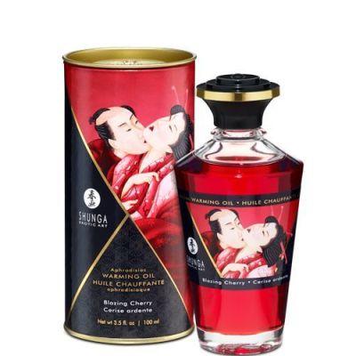 Розігрівальна олія Shunga Aphrodisiac Warming Oil — Blazing Cherry (100 мл) без цукру, смачна