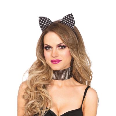 Набір кішечки зі стразами Leg Avenue Cat ear headband & choker set, широкий чокер та вушка Набір кішечки зі стразами Leg Avenue Cat ear headband & choker set, широкий чокер та вушка