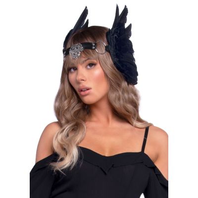 Пов’язка на голову з крилами Leg Avenue Feather headband Black, пір’я та натуральна шкіра (чорна)