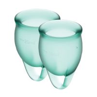 Набір менструальних чаш Satisfyer Feel Confident (dark green), 15мл і 20мл, мішечок для зберігання Набір менструальних чаш Satisfyer Feel Confident (dark green), 15мл і 20мл, мішечок для зберігання
