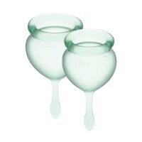Набір менструальних чаш Satisfyer Feel Good (light green), 15мл і 20мл, мішечок для зберігання Набір менструальних чаш Satisfyer Feel Good (light green), 15мл і 20мл, мішечок для зберігання