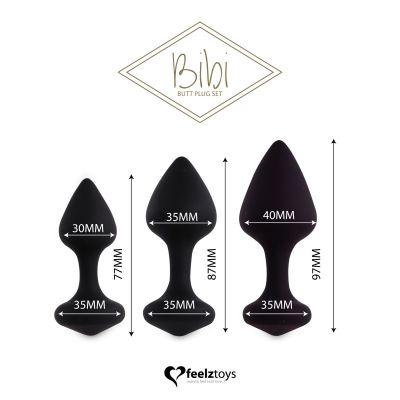 Набір силіконових анальних пробок FeelzToys - Bibi Butt Plug Set 3 pcs Black Набір силіконових анальних пробок FeelzToys - Bibi Butt Plug Set 3 pcs Black