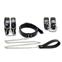 BDSM-набір із 3 елементів Art of Sex — Emoji, наручники, поножі, нашийник із повідцем, екошкіра, чорний BDSM-набір із 3 елементів Art of Sex — Emoji, наручники, поножі, нашийник із повідцем, екошкіра, чорний