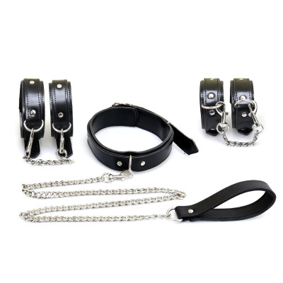 BDSM-набір із 3 елементів Art of Sex — Emoji, наручники, поножі, нашийник із повідцем, екошкіра, чорний