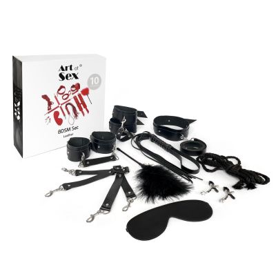 Набір Art of Sex — BDSM Set Leather, 10 предметів, натуральна шкіра, чорний
