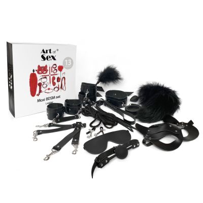 Набір Art of Sex — Maxi BDSM Set Leather, 13 предметів, натуральна шкіра, чорний