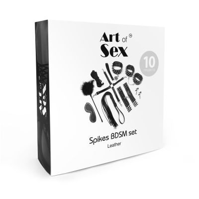 Набір Art of Sex — Spikes BDSM Set Leather, 10 предметів, натуральна шкіра, чорний
