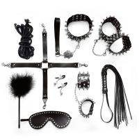 Набір Art of Sex — Spikes BDSM Set Leather, 10 предметів, натуральна шкіра, чорний