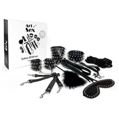 Набір Art of Sex — Spikes BDSM Set Leather, 10 предметів, натуральна шкіра, чорний