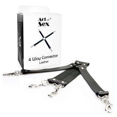 Хрестовина з натуральної шкіри Art of Sex — 4 Way Connector, чорний Хрестовина з натуральної шкіри Art of Sex — 4 Way Connector, чорний