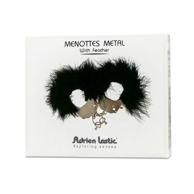 Наручники металеві Adrien Lastic Handcuffs Black з чорним пухнастим оздобленням