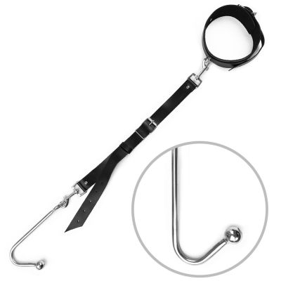 Анальний гак із нашийником із натуральної шкіри Art of Sex — Anal hook, чорний