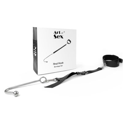 Анальний гак із нашийником із натуральної шкіри Art of Sex — Anal hook, чорний
