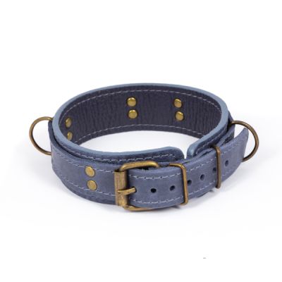 Преміальний нашийник LOVECRAFT, розмір S, блакитний, натуральна шкіра, подарункове паковання