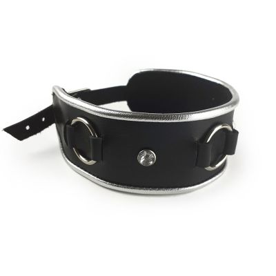 Нашийник із натуральної шкіри зі стразами та кільцем Art of Sex — Collar Ring