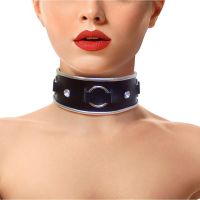 Нашийник із натуральної шкіри зі стразами та кільцем Art of Sex — Collar Ring 