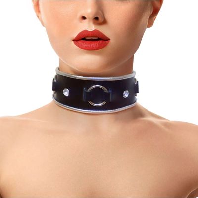 Нашийник із натуральної шкіри зі стразами та кільцем Art of Sex — Collar Ring 