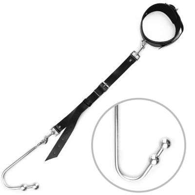 Анальний гак 3 з нашийником із натуральної шкіри Art of Sex — Anal hook, чорний