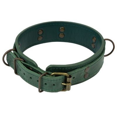 Преміальний нашийник LOVECRAFT, розмір M, зелений, натуральна шкіра, подарункове паковання