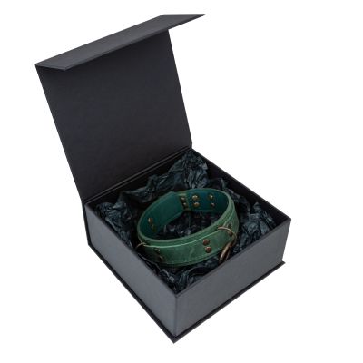 Преміальний нашийник LOVECRAFT, розмір M, зелений, натуральна шкіра, подарункове паковання