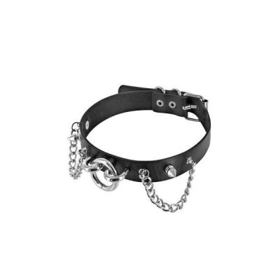 Нашийник із ланцюжками, шипами та кільцем Fetish Tentation Choker Rings and Chains, екошкіра