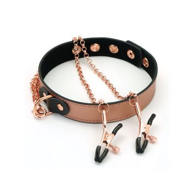 Нашийник із затискачами для сосків Liebe Seele Rose Gold Memory Collar with Nipple Clamps Нашийник із затискачами для сосків Liebe Seele Rose Gold Memory Collar with Nipple Clamps