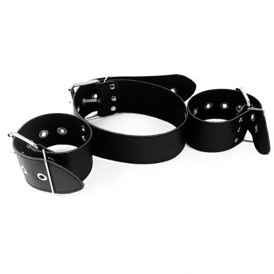 Нашийник із наручниками з натуральної шкіри Art of Sex — Bondage Collar with Handcuffs