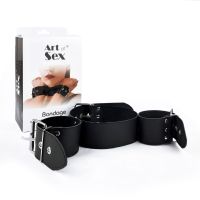 Нашийник із наручниками з натуральної шкіри Art of Sex — Bondage Collar with Handcuffs