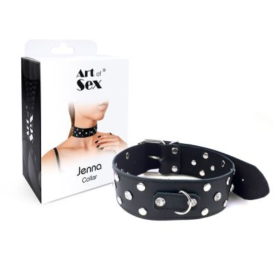 Нашийник із натуральної шкіри з заклепками та стразами Art of Sex — Jenna Collar, чорний Нашийник із натуральної шкіри з заклепками та стразами Art of Sex — Jenna Collar, чорний