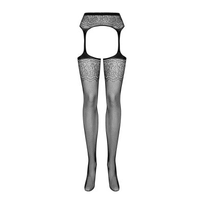 Сітчасті панчохи-стокінги з квітковим малюнком Obsessive Garter stockings S207 S/M/L, чорні, імітація гартерів, з доступом Сітчасті панчохи-стокінги з квітковим малюнком Obsessive Garter stockings S207 S/M/L, чорні, імітація гартерів, з доступом