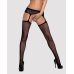 Сітчасті панчохи-стокінги з квітковим малюнком Obsessive Garter stockings S207 XL/XXL, чорні, імітація гартерів, з доступом