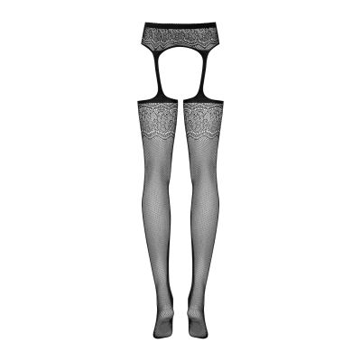 Сітчасті панчохи-стокінги з квітковим малюнком Obsessive Garter stockings S207 XL/XXL, чорні, імітація гартерів, з доступом Сітчасті панчохи-стокінги з квітковим малюнком Obsessive Garter stockings S207 XL/XXL, чорні, імітація гартерів, з доступом