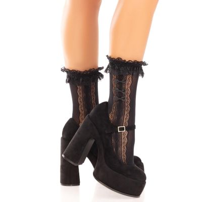 Шкарпетки ажурні з рюшами Leg Avenue Mini Bow Lace Anklet Black Шкарпетки ажурні з рюшами Leg Avenue Mini Bow Lace Anklet Black