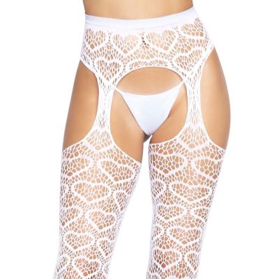 Ажурні колготки з сердечками Leg Avenue Heart White, One Size, імітація панчіх Ажурні колготки з сердечками Leg Avenue Heart White, One Size, імітація панчіх