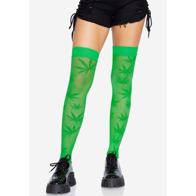 Панчохи з малюнком Leg Avenue 420 Net Thigh Highs Green