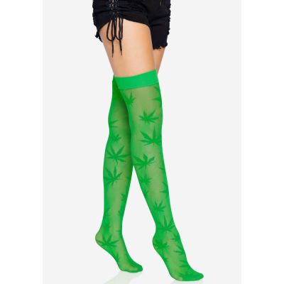 Панчохи з малюнком Leg Avenue 420 Net Thigh Highs Green