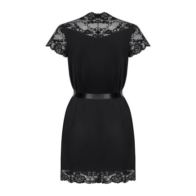 Сатиновий відкритий пеньюар на поясі Obsessive 810-PEI–1 peignoir black S/M, чорний