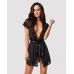 Сатиновий відкритий пеньюар на поясі Obsessive 810-PEI–1 peignoir black S/M, чорний