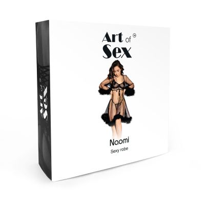 Прозорий халатик з пір'ям Art of Sex Naomi чорний L-2XL Прозорий халатик з пір'ям Art of Sex Naomi чорний L-2XL