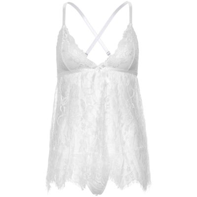 Пеньюар Leg Avenue Floral lace babydoll & string White M
