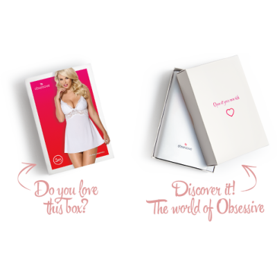 Сатиновий пеньюар із мереживом Obsessive 810-BAB-2 babydoll & thong S/M, білий, пеньюар, танга