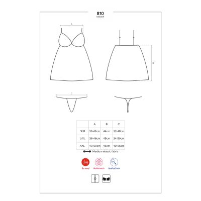 Сатиновий пеньюар із мереживом Obsessive 810-BAB-2 babydoll & thong S/M, білий, пеньюар, танга