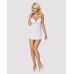 Сатиновий пеньюар із мереживом Obsessive 810-BAB-2 babydoll & thong S/M, білий, пеньюар, танга