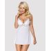Сатиновий пеньюар із мереживом Obsessive 810-BAB-2 babydoll & thong S/M, білий, пеньюар, танга